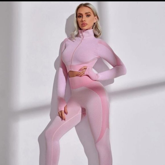Sports Zipper Front Crop Jacket & Leggings by SHEIN. - Picture 2 of 9
